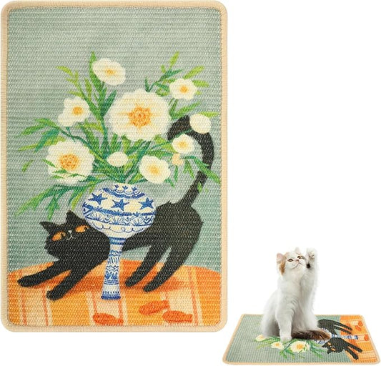 3-in-1 Sisal Cat Scratch Mat 23.6x15.7'' Floor & Wall Cat Scratcher Pad, Protects Carpet Couch & Furniture with Sticker Tape, Anti-Slip, Durable for Indoor Outdoor Cats (Srping)