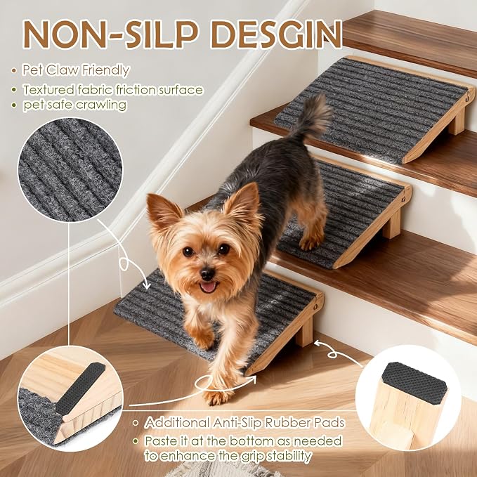 3-in-1 Dog Ramp for Stairs, Foldable Dog Stairs for Senior Dogs | 4.2"H, 3 Pack, Dog Steps & Calf Stretcher & Footrest, Gentle on Hips & Joints for Medium Dogs, Anti-Slip & Portable