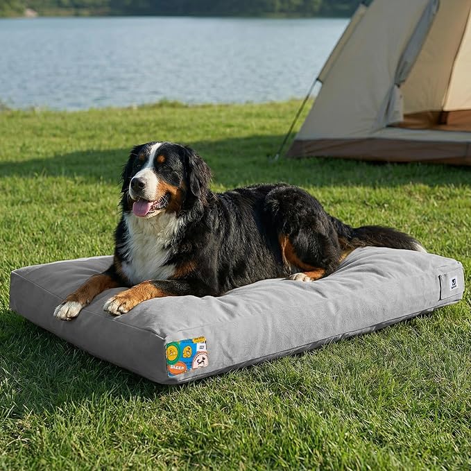 Sytopia 47 Inch Durable Indestructible Dog Bed for XXL Dogs, Outdoor Canvas Chew Proof Pet Crate Mat with Waterproof Washable Removable Cover, Indoor Patio Pet Pad for Crate, Light Grey