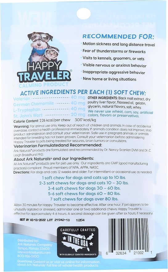 ARK NATURALS, Cat Dog Chews Happy Traveler, 1.98 Ounce