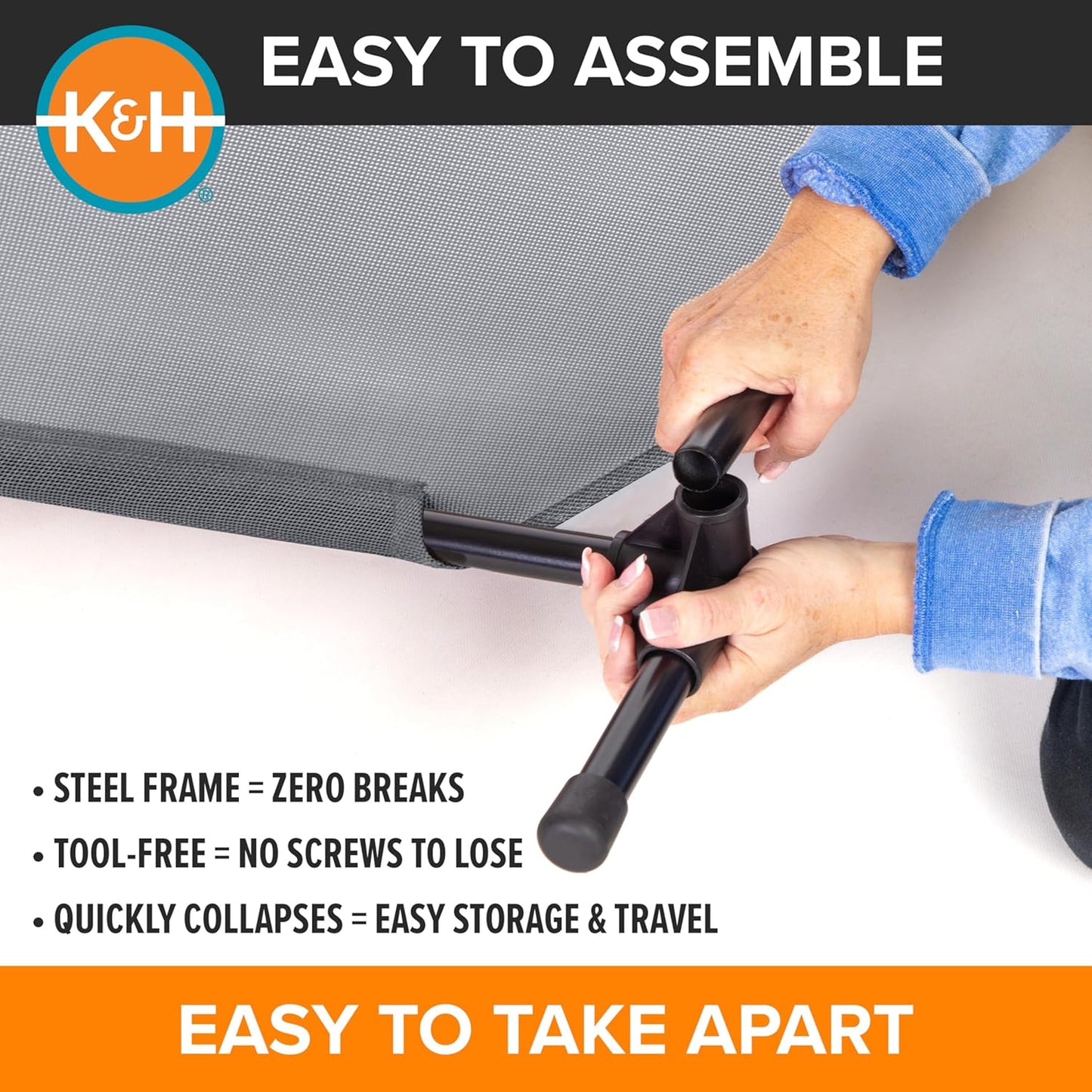 K&H Pet Products Elevated Outdoor Dog Cot Bed, Raised Cooling Bed with Washable Breathable Mesh for Large Dogs, Portable Raised Platform Pet Bed, Heavy Duty Metal Frame Hammock Bed, Jumbo, Gray