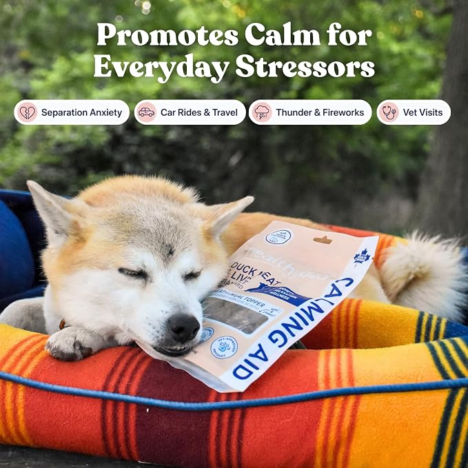 healthybud Calming Aid, Natural Duck Dog Treats & Toppers for Stress Relief - Dog Separation Anxiety, Stress Reduction, Aggression Relief - Support Calm, Immunity Health (4.6 Ounces)