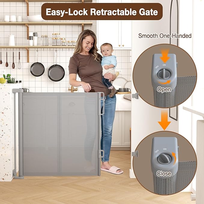 Upgraded 157 inch Retractable Baby Gates Extra Wide with Reinforced Strip, 42" Extra Tall Retractable Gates, 13 Foot Retractable Dog Gate, No Drilling, Retractable Gate for Indoor/Outdoor,Grey