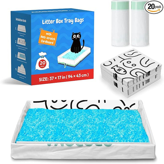 20 Pack Cat Litter Bags, Compatible with PetSafe Scoopfree Crystal Plus, Pro, Smart Model Litter Box Tray Refill, with Anti-scratch Cardboard, Thick Drawstring Litter Box Liners, 37" x 17"