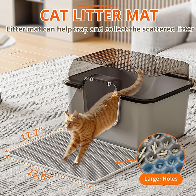 Oneluck Large Cat Litter Box with Lid and Sifting Mat, 24 Inch High Sided Enclosed Cat Litterbox for Indoor Cats, Translucent Hooded Design for Easy Cleaning, Extra Thick Plastic