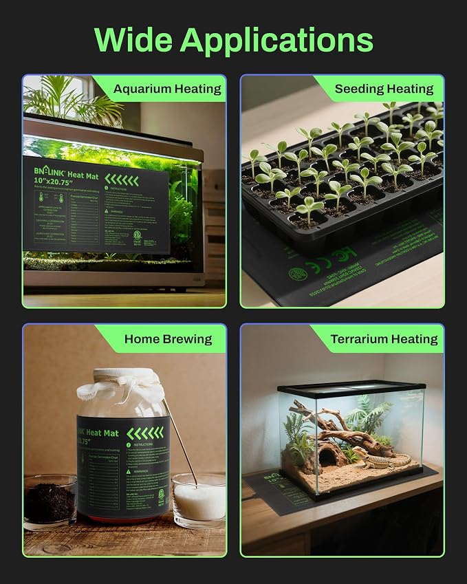 BN-LINK Durable Seedling Heat Mat for Seed Starting 10" x 20.75" and Daisy Chainable Warming Mat Plant Heating Pad for Seed Germination, Indoor Growing, Hydroponic, Greenhouse, ETL Listed