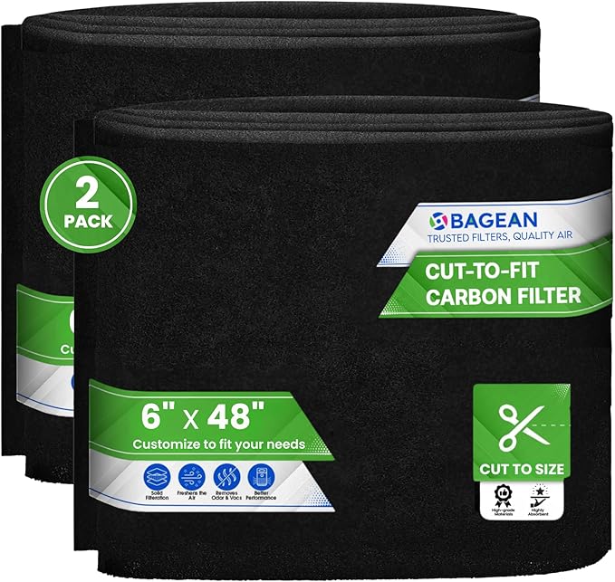 Cut to Fit Activated Carbon Filter Sheet 6” x 48” - Activated Carbon Air Filter for Air Purifiers Window AC Air Vent And More - Charcoal Filters Effectively Absorb Odors & Freshens the Air (2-Pack)
