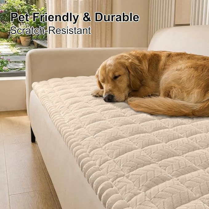 Smiry Couch Cover for Dogs, Non Slip Fuzzy Pet Sofa Covers Washable for 3 Cushion Couch, Soft Thick Furniture Protector for Cats Dogs, Against Fur, Dirt, Scratch Resistant (Apricot, 27.6"x70.9")