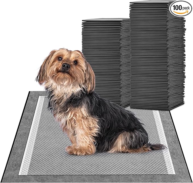 MIZOK Puppy Pads 23x24in 100 Count Charcoal Dog Pads Super Absorbent Odor Eliminating Leak-Proof, Wee Wee Pads with Activated Carbon for Puppies and Small Dogs, Disposable