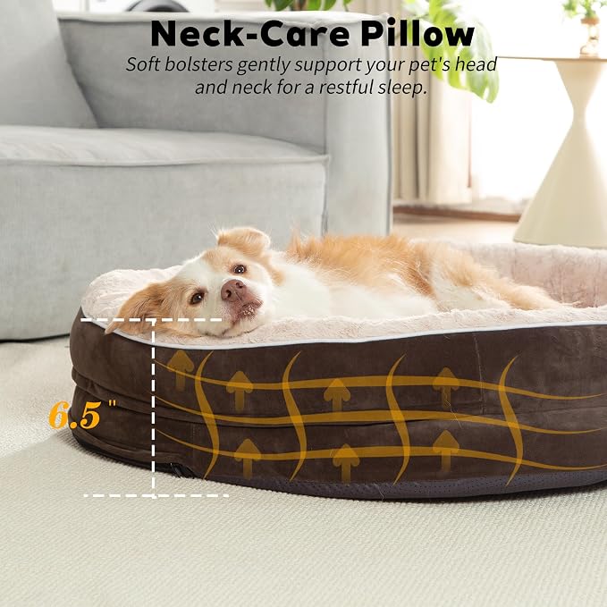 Orthopedic Dog Bed Couch for Large Sized Pets with Egg Foam Support, Four-Sided Bolster Cushions, Soft Tear-Resistant Fabric, and Removable Machine Washable Plush Cover, 36'', Brown