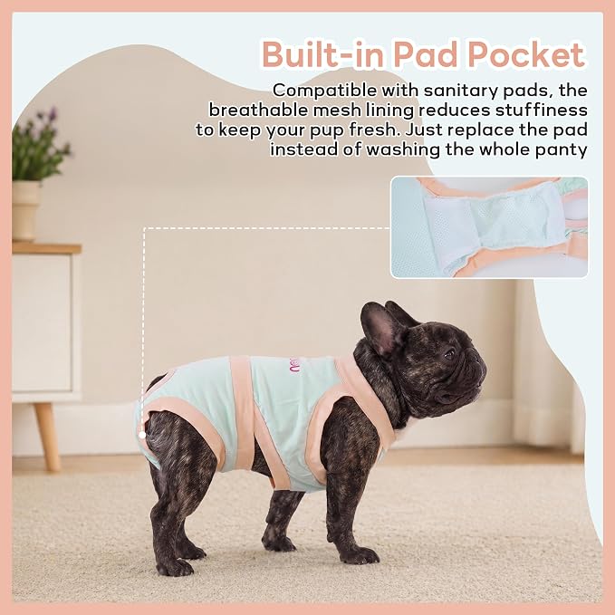 PUMYPOREITY French Bulldog Dog Pants – Made for Short Body & Broad Chest, Reusable Washable Solution for Marking, Accidents, Travel & Home Use for Male or Female Dogs, LightBlue, M