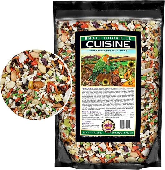 Small Hookbill Cuisine Parrot Food 4 Lb Premium Birdseeds for Parrot, Bird Food for Small Hookbill, Supports Daily Energy, Growth & Digestive Health, Nutrient-Rich Parrot Bird Seed for Outside Feeders