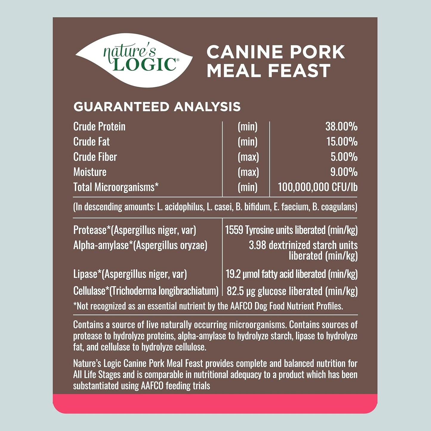NATURE'S LOGIC Dry Dog Food - 100% Natural - No Synthetics - for All Ages, Sizes, Breeds - Free from Common Allergens, High Protein - Pork Meal Feast, 25lbs