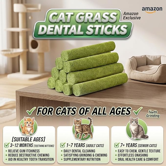 90g/3.17oz Cats Treat Cat Grass Teething Stick Kitten Toy Catnip Toys for Hairball Removal Freeze Dried Chew Dental Food for Indoor Kitty Lickable Edible Snack for Eliminate Fur Digestion