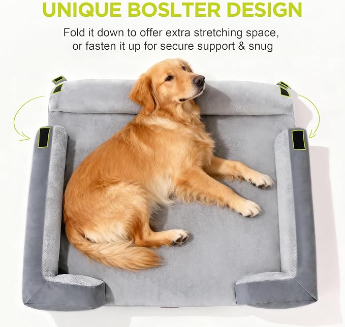 Orthopedic Dog Beds for Large Medium Dogs, Big Waterproof Memory Foam Pet Couch Bolster Bed with Removable Washable Cover, 36x27 Inch