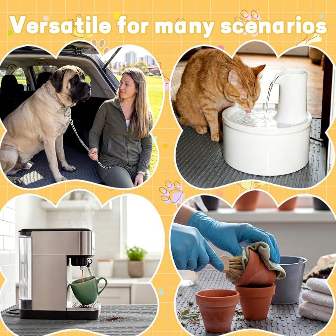 2 Pcs 34" x 22" Large Silicone Dog Food Mats Waterproof Dogs & Cat Bowl Mat with Raised Edge, Washable Nonslip Pet Feeding Mat for Multi-pet Homes Floor Protector, Washable, Grey