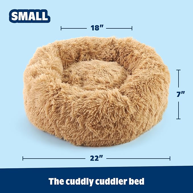 Barkbox Dog Bed, 2-in-1 Memory Foam Donut Cuddler Dog and Cat Bed, Calming Orthopedic Joint Relief Fur Crate Lounger for Pets, Machine Washable + Removable Cover, Waterproof Lining, Includes Toy