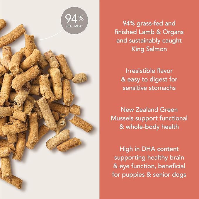 K9 Natural Lamb & King Salmon Freeze Dried Dog Food, High-Meat Natural Complete Meal or Meal Toppers for Dogs, Grass-Fed Lamb & King Salmon from New Zealand, Grain-Free, GMO-Free, 3.5oz
