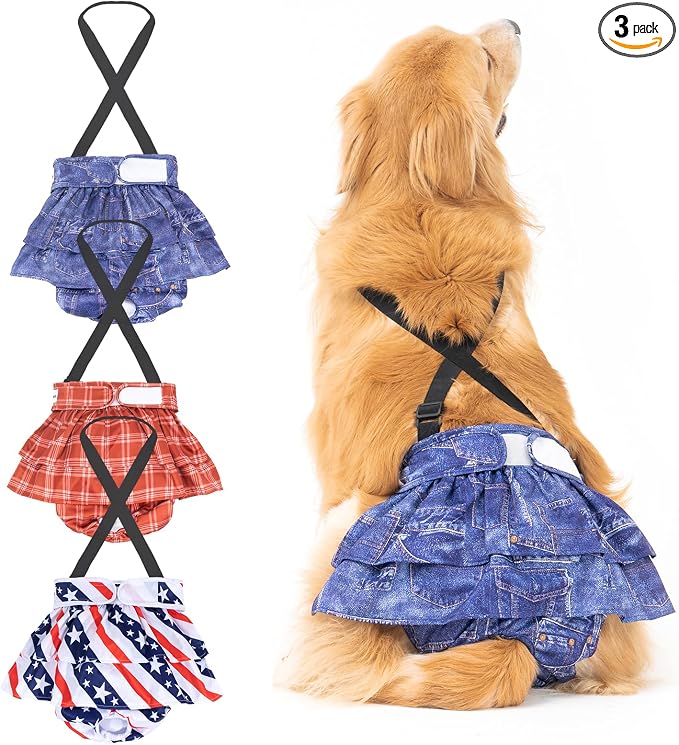 3 Pack Avont Washable Female Dog Diaper with Suspender, Reusable Girl Doggie Diapers for Small Medium Large Doggy in Heat Cycle Period Incontinence -XL