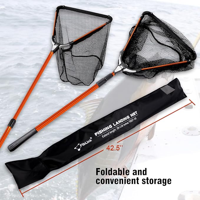 Fiblink Folding Aluminum Fishing Landing Net Fish Net with Extending Telescoping Pole Handle