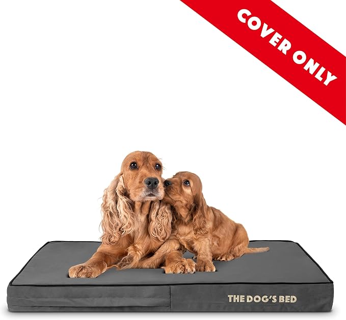 The Dog’s Bed Replacement Outer Cover, Oxford Fabric, Grey with Black Trim, Large, 4-Inch