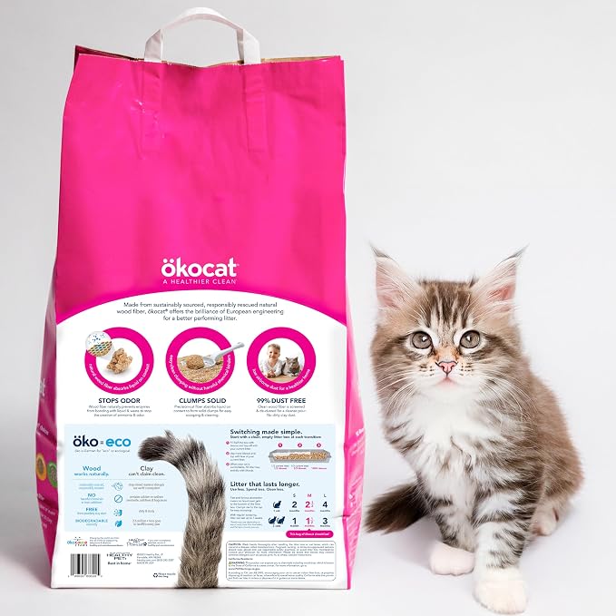 ökocat Super Soft Wood Unscented Clumping Cat Litter, 10.6 Pounds - Natural Ingredients, Stops Odor, Clumps Solid, 99% Dust Free, Great for All Cats, Sensitive Paws, Kittens