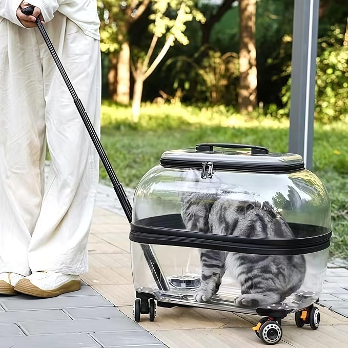 Compact Pets Carrier with Wheels 360° Castors Pet Suitcase Fits up to 48 lbs Cats or Small Dogs, External Single Pole Handle, Portable and Breathable for Trips (Pink)