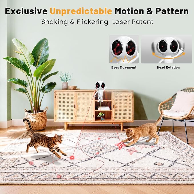 Cat Laser Toy, 2-in-1 Interactive Cat Toys with Dual Laser & Catnip Dangler, Smart Motion-Activated Random Trajectory, 4 Speed Modes, Rechargeable, Quiet & Clamp Design for Bored Indoor Cats
