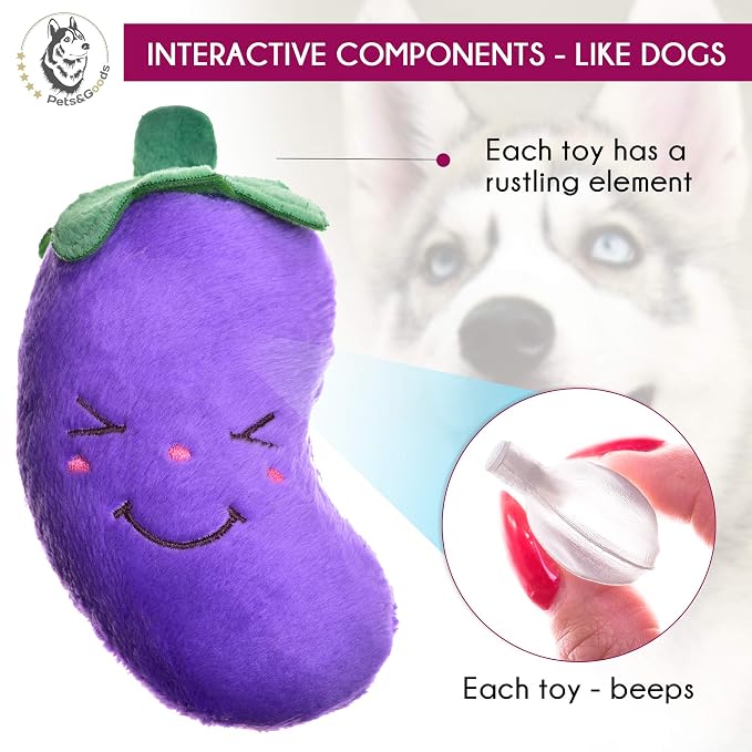 Pets&Goods Dog Grooming Combs & 5-Pack Plush Toy Bundle - Gentle Tear Stain Remover and Soft Squeaky Toys for Puppies & Small Dogs