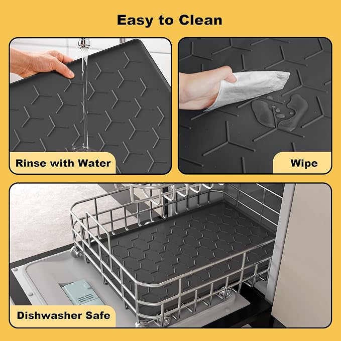 Pieviev 24''x16'' Dog Cat Food Bowl Mat, Silicone Waterproof Food Grade Pet Food Mat for Floor, High Raised Edge to Prevent Spills, Non-Slip & Easy Clean Pet Placemat for Dog & Cat Bowls, Black