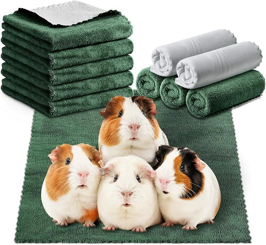 SmoothNovelty 5 Pcs Waterproof Guinea Pig Blankets Washable Small Animal Pee Pad Pet Blanket Sleep Bedding Mats Absorbent Guinea Pig Cage Liner Reusable Pet Sleep Pad(Dark Green,12" X 12",Classic)