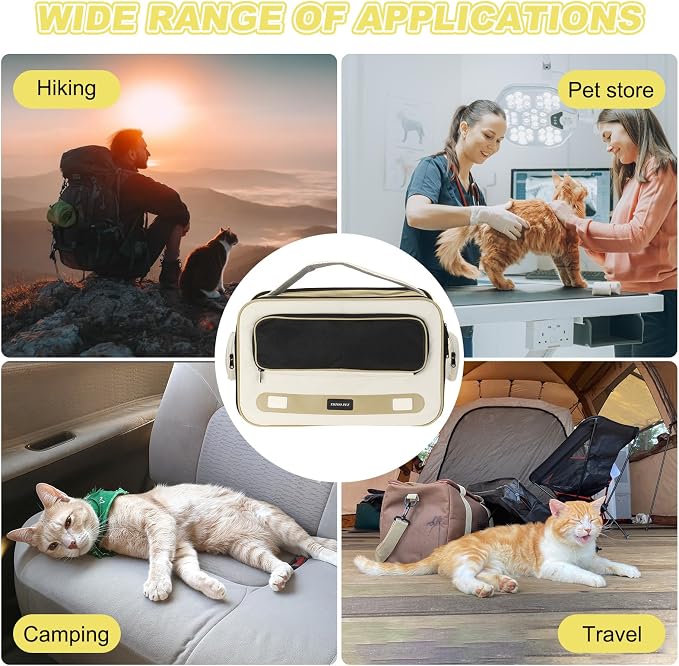 Cat Carrier for Pet, Adjustable Shoulder Strap, Breathable Dog Carrier Cat Carrying Case Pet Travel Bag Up to 14.3 lbs (Khaki), Intended for Hiking/Camping/Traveling