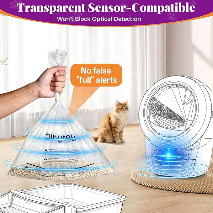 180 Pack Automatic Cat Litter Box Waste Bags Compatible with Litter Robot 5/4/3, 30LBS Heavy Duty Litter Box Liners,Transparent,Sensor-Compatible,9-11 Gallon,Leak-Proof,Replacement Cat Waste Liners