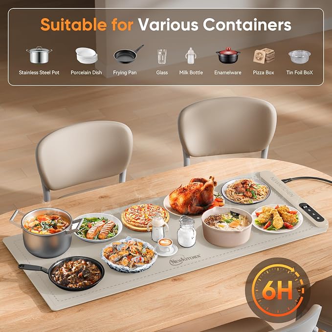 NEWKITCHEN Warming Mat for Food, (XXL 36"x16") Food Warming Mat for Parties Buffet 6 Temp & 6 Hour Settings Upgrade Graphene Fast Full Surface Heating -Versatile Food Warmer for Gatherings, Parties