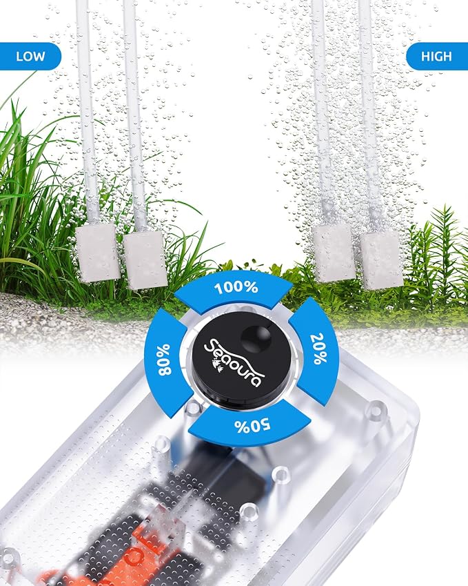 SEAOURA Submersible Fish Tank Heater, 200 Watt Aquarium Heaters and Adjustable 3W Fish Tank Air Bubbler Aquarium Aerator Air Pump for 25-45 Gallon