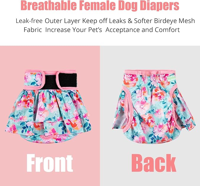 wegreeco Dog Diapers Female (3 Pack), Highly Absorbent Puppy Doggie Dog Diapers for Female Dogs Period, Washable Doggy in Heat, Small Medium Large Size (Ink Painting, Small)