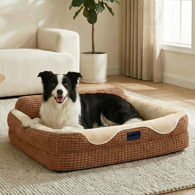 Veehoo Cute Dog Bed for Medium Dogs, Orthopedic Egg-Crate Foam Dog Bed with Sides, Removable Washable Cover & Waterproof Lining, Comfortable Pet Couch Pet Sofa, 36"
