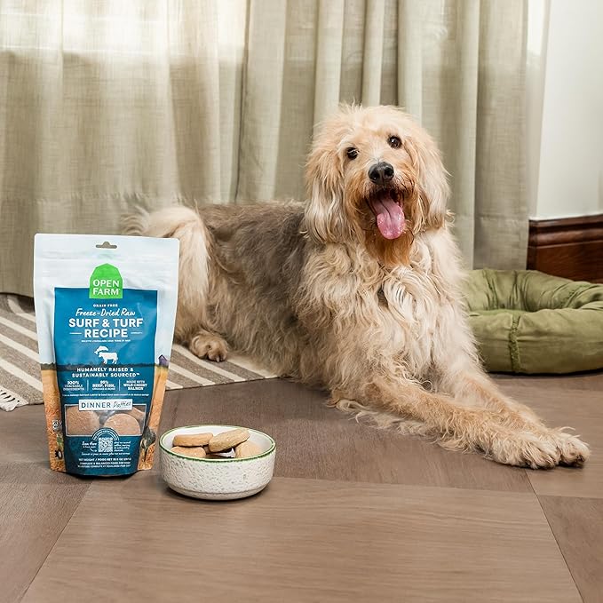 Open Farm, Freeze Dried Raw Dog Food, Patties with 95% Meat, Organs & Bone, Complete Meal or Freeze Dried Dog Food Mixer, Grass-Fed Beef Recipe, 17.5oz Bag