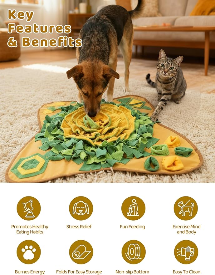 Snuffle Mat for Dogs Breed - Interactive Dog Toys for Boredom - Sniff mat - Mental Stimulation - Enrichment Toys- Slow Feed- Washable & Foldable (Orange, Large)