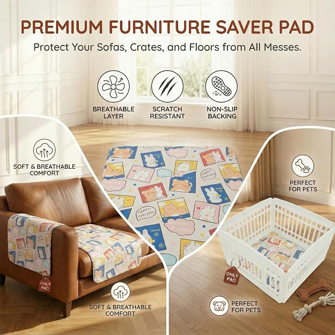 PJYuCien Non-Slip 36"x36" Pet Playpen Mat with 3-Layer Comfort, Reusable and Washable Training Crate Pad, Travel Mat and Sofa Protector for Puppies, Dogs, Cats, Rabbits, and Small Animals, Blue
