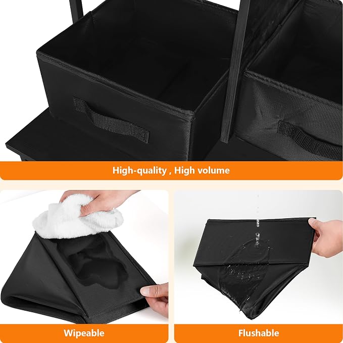 DWANTON Litter Box Enclosure with 3 Storage Shelves and 2 Drawers, 2-in-1 Hidden Cat Litter Box Enclosure Furniture with Shelf, Reversible Entrance, Washable Drawers, 61.8-Inch, Black