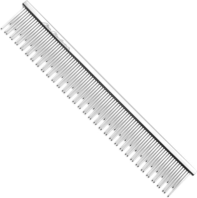 Chris Christensen 6in Cat/Carding Dual Tooth Butter Comb, Groom Like a Professional, Rounded Corners Prevent Friction and Breakage, Solid Brass Spin with Steel Teeth, Chrome Finish