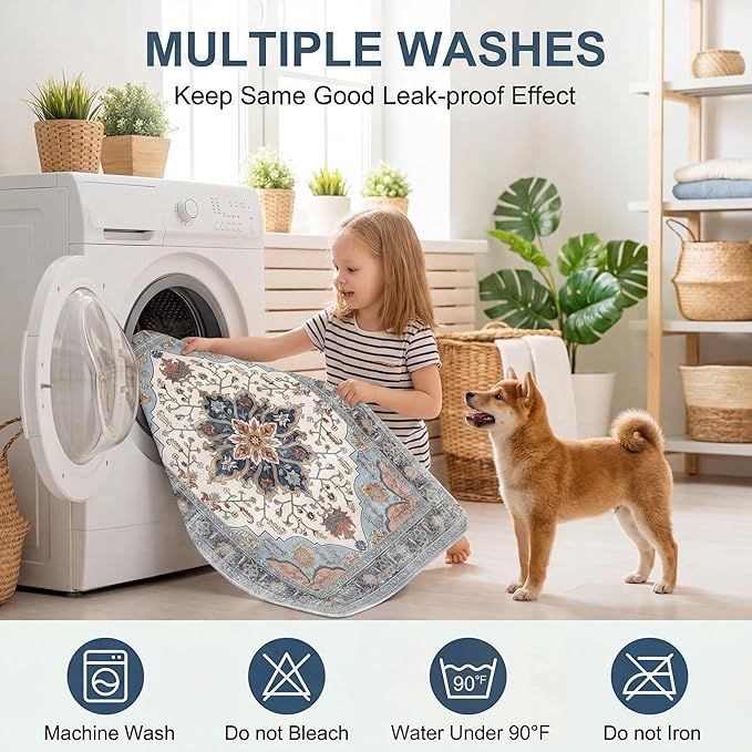 Washable Pee Pads for Dogs,Great Urine Absorbent Reusable Puppy Training Pads,Waterproof,Leak-Proof & Non-Slip Potty Pads for Whelping,Crate,Playpen,Bed.(Blue Floral,48"x48")