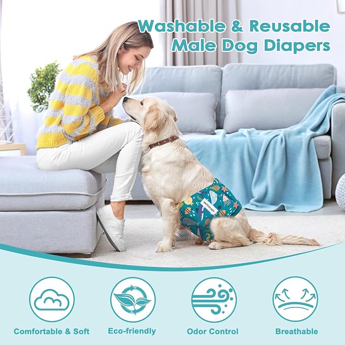 5 Pack Dog Diapers Male Reusable Belly Bands Washable for Small Male Dogs, High Absorbency for Puppy & Doggy, Size S
