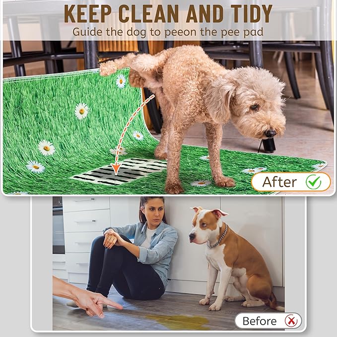 Aitmexcn Washable Pee Pads for Dogs, 2 Pack Super Absorbent Reusable Puppy Pads, Lawn Design Reusable Dog Pads for Potty Tranning, Whelping, Playpen, Crate, Bed - 31"x36" - Green