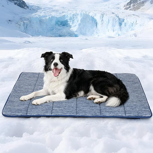 Dog Cooling Mat for Large Dogs – 35"x23" Orthopedic Memory Foam Pad for Summer, Hot Weather & Joint Relief | Washable, Non-Slip Crate Mat for Senior Dogs, Travel & Home (Wander Blue)