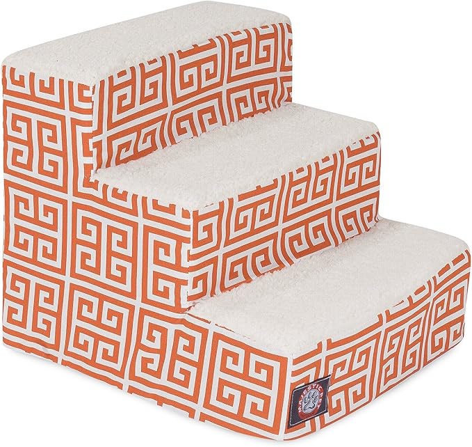 Majestic Pet 3 Step Portable Dog Stairs for Small Dogs to get on Bed Supports 250 lbs or Less – Dog Steps for High Bed with Machine Washable Cover –Pet Stairs for Cats Towers Orange