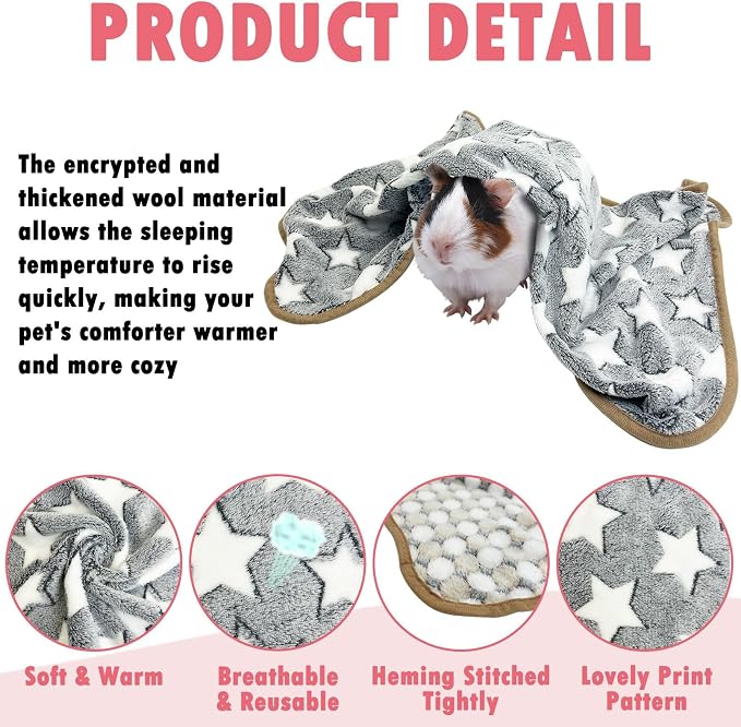 PINVNBY 6 PCS Guinea Pig Blankets Soft Fleece Bedding for Guinea Pigs Cage Washable & Reusable Small Animal Sleep Mat Pad for Hamster Ferret Chinchilla Hedgehog (30 x 20 Inch)