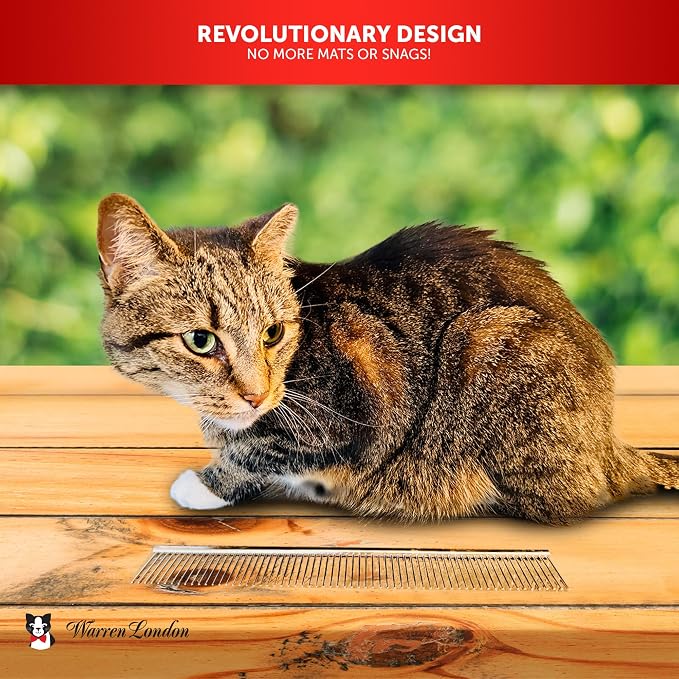 Warren London Cat DeMatter Pro Max | 9" Copper Grooming Comb for Cats | Detangles Mats, Knots & Loose Fur – Gentle, No-Pull Design for Long, Thick, or Tangled Coats | Professional Cat Grooming Tool