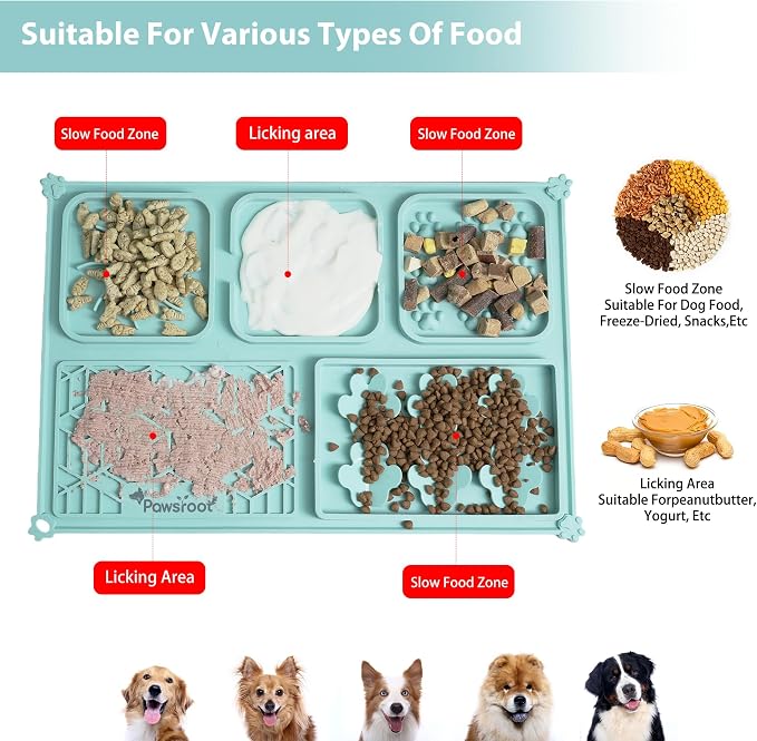 Extra Large Dog Lick Mat & Slow Feeder Bowl Set - XXL Silicone Enrichment Tray for Large Breeds - 2-in-1 Calming Puzzle Toy with 3 Removable Bowls (Soft Mint)